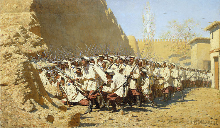 在堡垒墙旁。“让他们进来” By the Fortress Wall. "Let Them Enter" (1871)，瓦西里·维列什查金