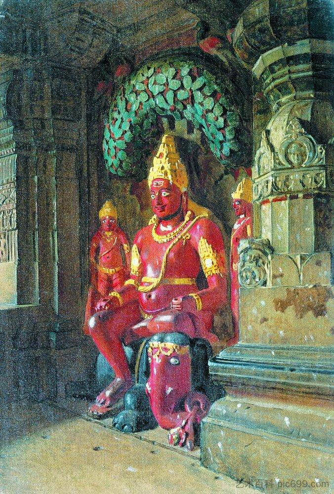 埃洛拉因陀罗神庙中的毗湿奴雕像 Statue of Vishnu in the temple of Indra in Ellora (1874 - 1876)，瓦西里·维列什查金