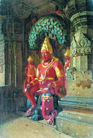 埃洛拉因陀罗神庙中的毗湿奴雕像 Statue of Vishnu in the temple of Indra in Ellora (1874 – 1876)，瓦西里·维列什查金