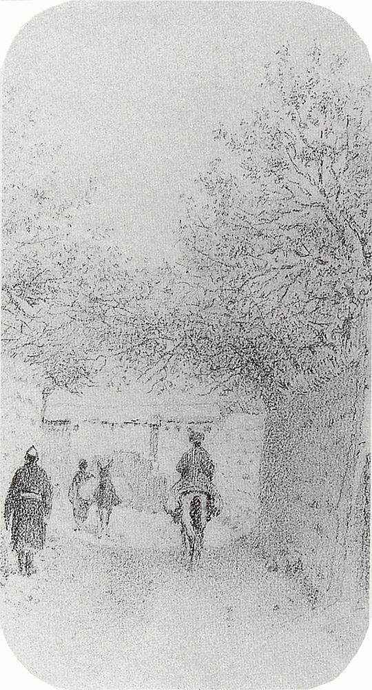 霍兹特村的街道 Street in the village Hodzhagent (1868)，瓦西里·维列什查金