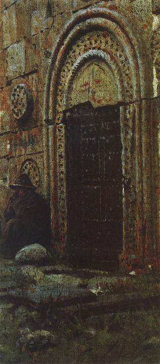 卡兹别克教堂的大门 The entrance door to the church under the Kazbek (1897)，瓦西里·维列什查金