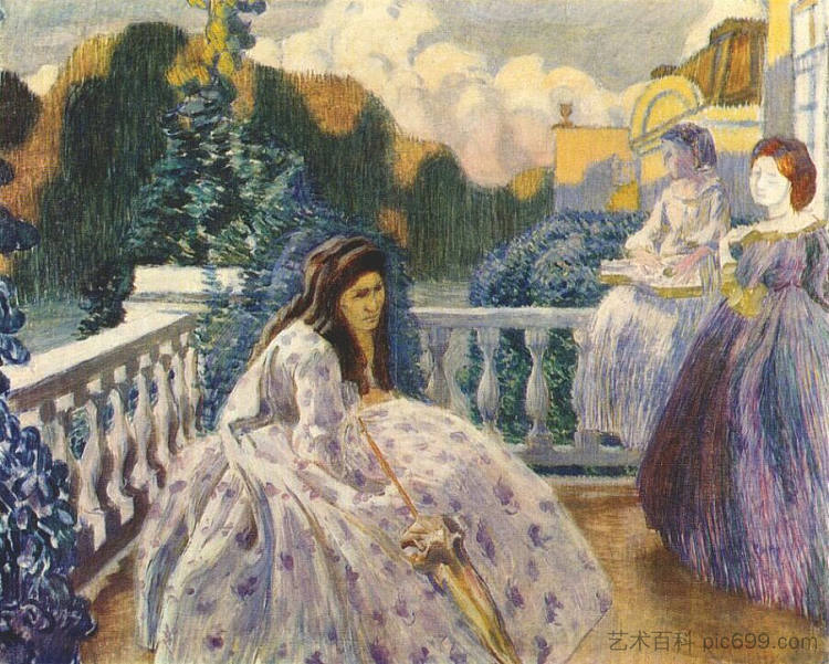 露台上的三位女士 Three Ladies on the Terrace (1903; Tarusa,Russian Federation  )，鲍里索夫·穆萨托夫