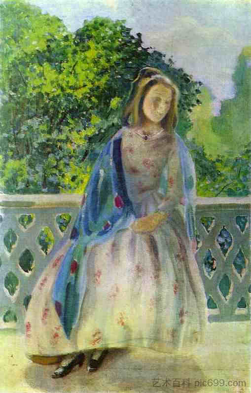 阳台上的年轻女孩 Young Girl on the Balcony (1900; Russian Federation  )，鲍里索夫·穆萨托夫