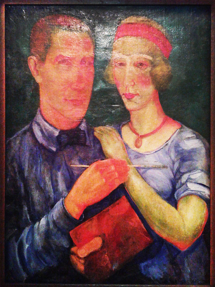 与妻子的自画像 Self Portrait with a Wife (1920)，维克多帕尔莫夫