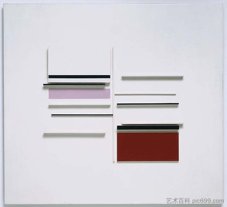 白色、黑色、印度和淡紫色抽象 Abstract in White, Black, Indian and Lilac (1957)，维克多帕斯莫尔