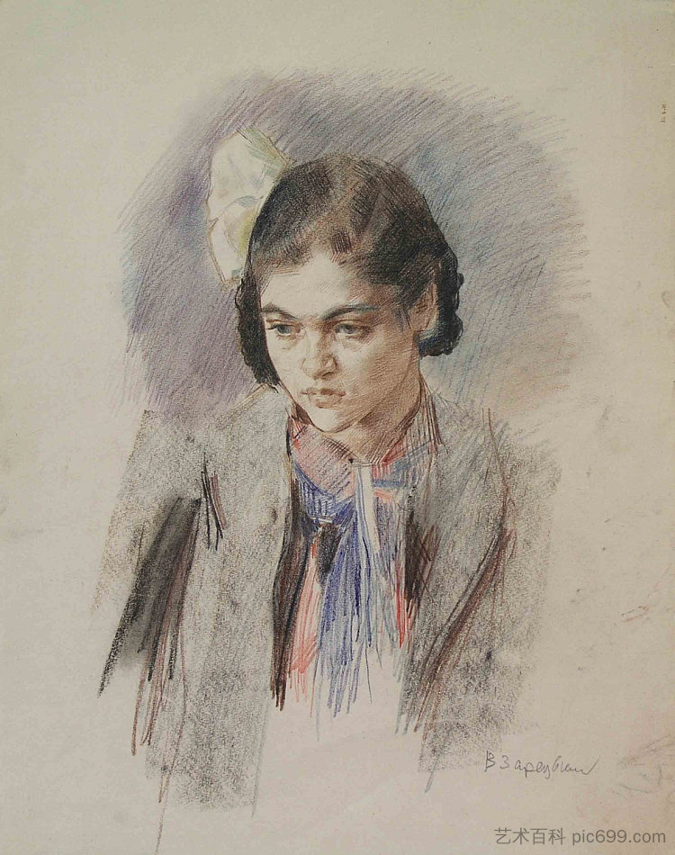 一个女孩的肖像 Portrait of a Girl (c.1950)，维克多扎雷茨基