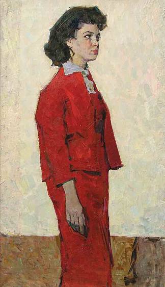 一个穿着红色西装的女人的肖像 Portrait of a Woman in a Red Suit (c.1960)，维克多扎雷茨基