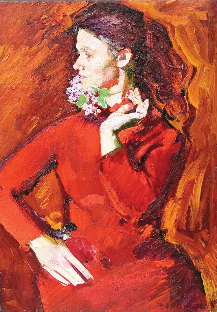 红衣女子的肖像 Portrait of a Woman in Red (c.1970)，维克多扎雷茨基