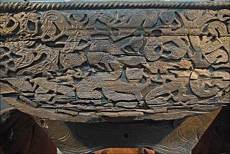 奥塞贝格推车上的猫雕刻 Cat Carvings on the Oseberg Cart (c.800)，维京艺术