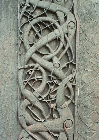 乌尔内斯木板教堂上的同名雕刻 The Eponymous Carving on the Urnes Stave Church (c.1100)，维京艺术
