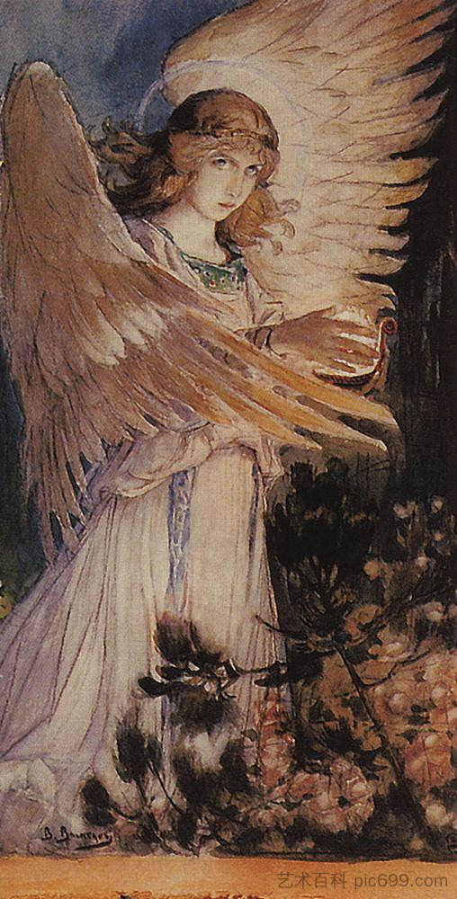 天使与灯 Angel with a lamp (1885 - 1896)，维克托·米哈伊洛维奇·瓦斯涅佐夫