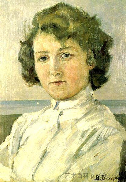 齐娜伊达·米德尔的肖像 Portrait of Zinaida Median (1909),维克托·米哈伊洛维奇·瓦斯涅佐夫