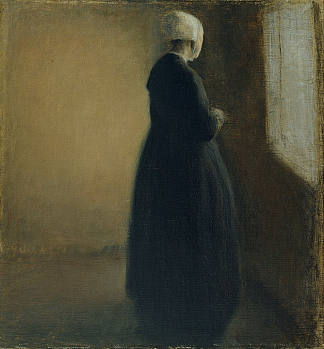 站在窗边的老妇人 An old woman standing by a window (1885)，维尔姆·哈默肖伊