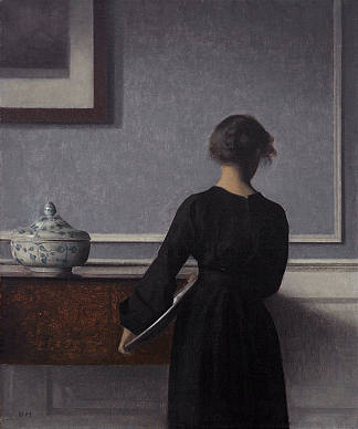 室内与年轻女子从后面 Interior with Young Woman from Behind (1904)，维尔姆·哈默肖伊