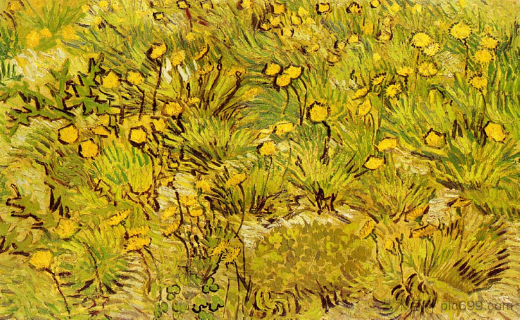 一片黄色的花田 A Field of Yellow Flowers (1889; France  )，文森特·梵高