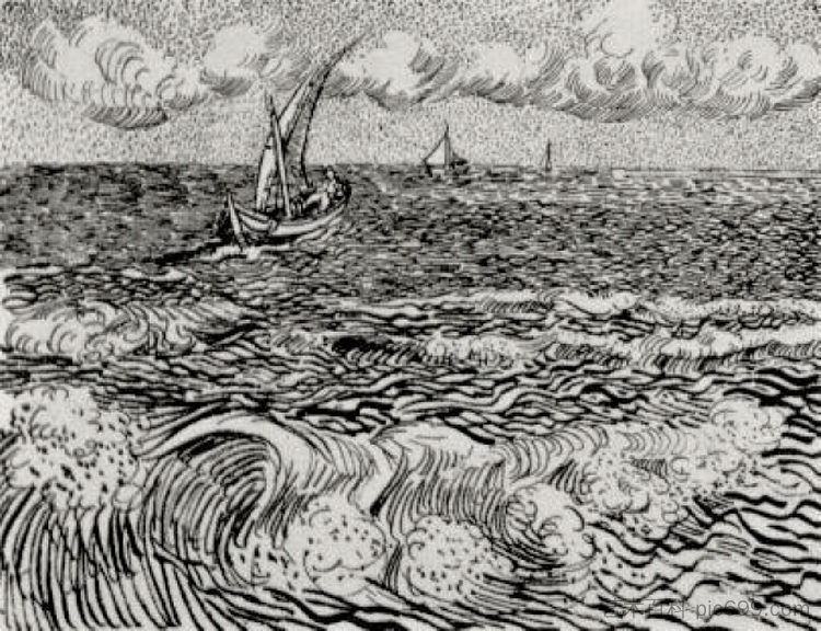 海上的渔船 A Fishing Boat at Sea (1888; Arles,Bouches-du-Rhône,France  )，文森特·梵高