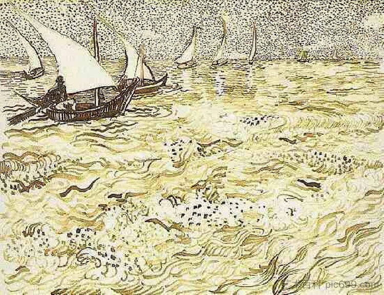 海上的渔船 A Fishing Boat at Sea (1888; Arles,Bouches-du-Rhône,France  )，文森特·梵高