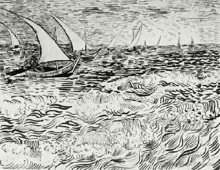 海上的渔船 A Fishing Boat at Sea (1888; Arles,Bouches-du-Rhône,France  )，文森特·梵高