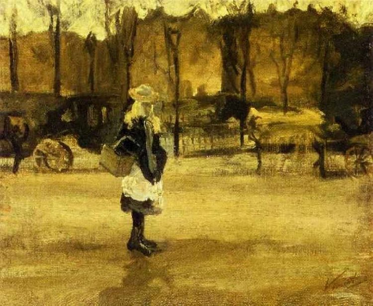 街上的女孩，背后的两辆马车 A Girl in the Street, Two Coaches in the Background (1882; Haag / Den Haag / La Haye / The Hague,Netherlands  )，文森特·梵高