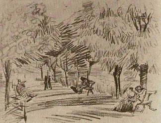 带长椅的公共花园中的一条小巷 A Lane in the Public Garden with Benches (1888; Arles,Bouches-du-Rhône,France                     )，文森特·梵高