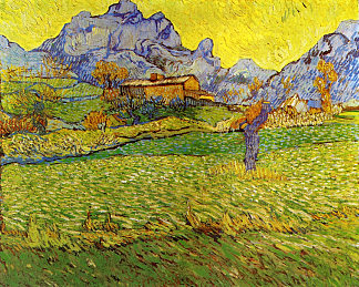 山中的草地：圣保罗马斯 A Meadow in the Mountains:  Le Mas de Saint-Paul (1889; Saint-rémy-de-provence,France                     )，文森特·梵高