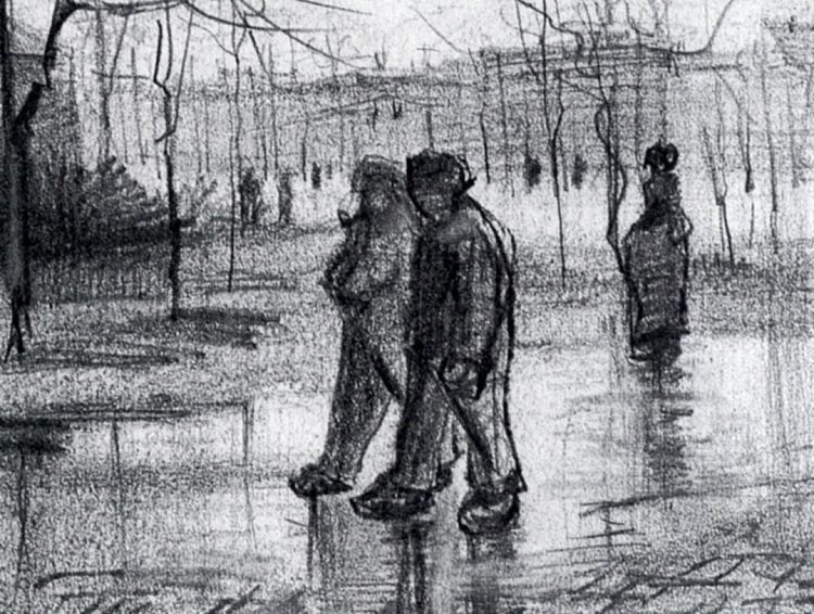 人们在雨中行走的公共花园 A Public Garden with People Walking in the Rain (1886; Paris,France  )，文森特·梵高