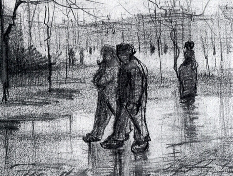 人们在雨中行走的公共花园 A Public Garden with People Walking in the Rain (1886; Paris,France  )，文森特·梵高