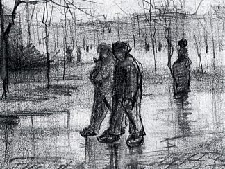人们在雨中行走的公共花园 A Public Garden with People Walking in the Rain (1886; Paris,France                     )，文森特·梵高
