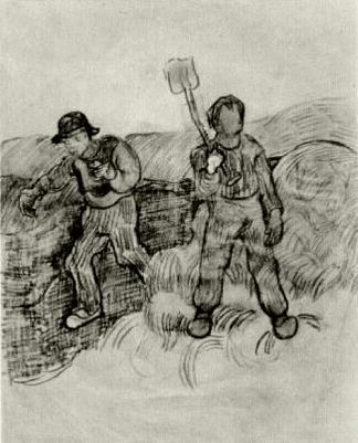 一个播种者和一个拿着铁锹的人 A Sower and a Man with a Spade (1890; Saint-rémy-de-provence,France                     )，文森特·梵高