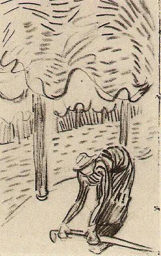 一个女人在树前捡起一根棍子 A Woman Picking Up a Stick in Front of Trees (1890; Auvers-sur-oise,France                     )，文森特·梵高