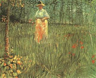 一个女人在花园里散步 A woman walking in garden (1887; Paris,France                     )，文森特·梵高