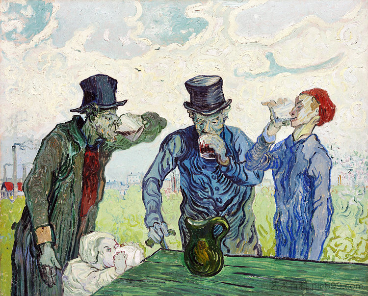 饮酒者（在杜米耶之后） The Drinkers (after Daumier) (1890; Saint-rémy-de-provence,France  )，文森特·梵高