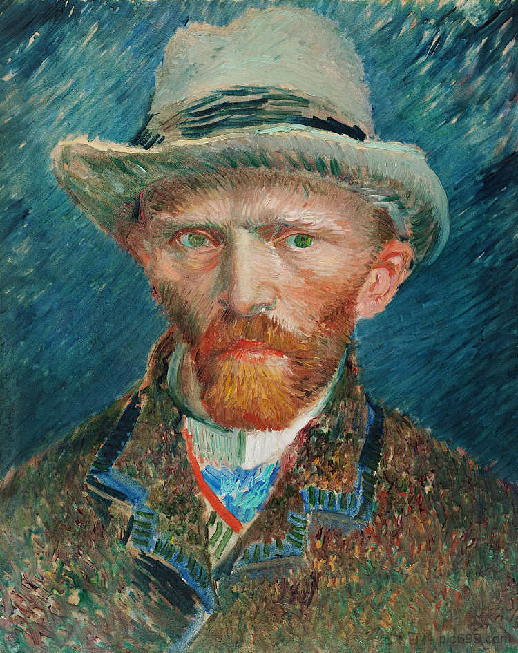 带灰色毡帽的自画像 Self Portrait with a Grey Felt Hat (1887; Paris,France  )，文森特·梵高