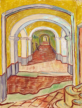庇护所的走廊 Corridor in the asylum (1889; Saint-rémy-de-provence,France                     )，文森特·梵高