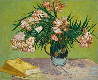 夹竹桃和书籍 Oleanders and Books (1888; Arles,Bouches-du-Rhône,France                     )，文森特·梵高