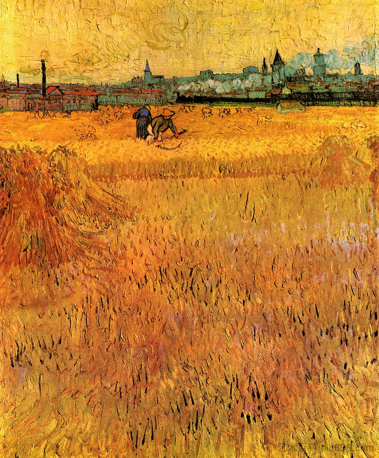 从麦田看阿尔勒 Arles View from the Wheat Fields (1888; Arles,Bouches-du-Rhône,France  )，文森特·梵高