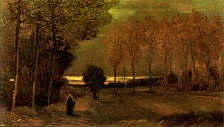 黄昏秋景 Autumn Landscape at Dusk (1885; Netherlands                     )，文森特·梵高