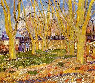 阿尔勒站附近的梧桐树大道 Avenue of Plane Trees near Arles Station (1888; Arles,Bouches-du-Rhône,France                     )，文森特·梵高