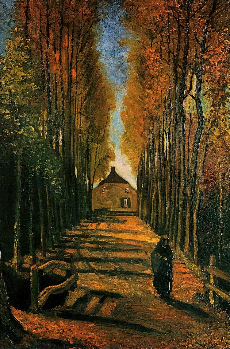 日落时的白杨树大道 Avenue of Poplars at Sunset (1884; Nunen / Nuenen,Netherlands  )，文森特·梵高