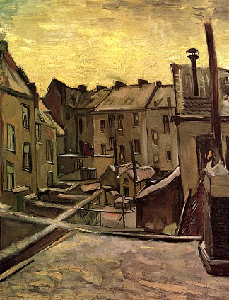 雪中安特卫普老房子的后院 Backyards of Old Houses in Antwerp in the Snow (1885; Antwerp,Belgium                     )，文森特·梵高