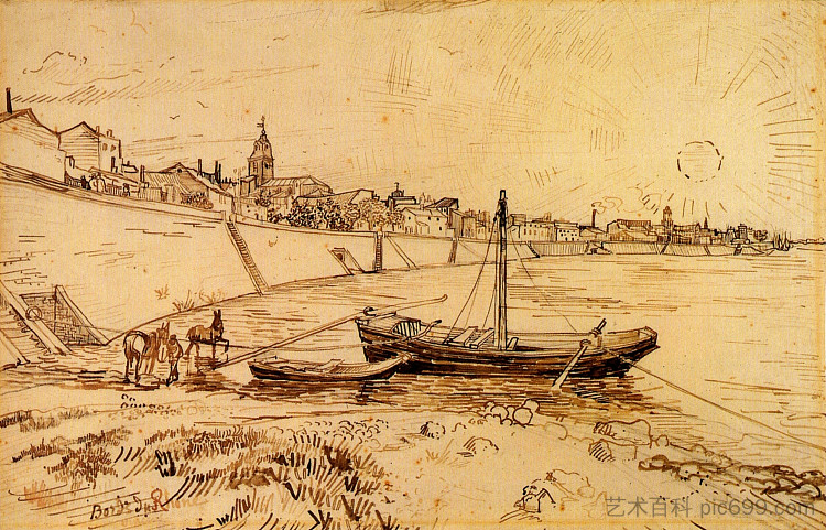 阿尔勒的罗纳河岸 Bank of the Rhone at Arles (1888; Arles,Bouches-du-Rhône,France  )，文森特·梵高