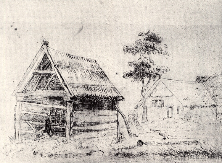 谷仓和农舍 Barn and Farmhouse (1864)，文森特·梵高