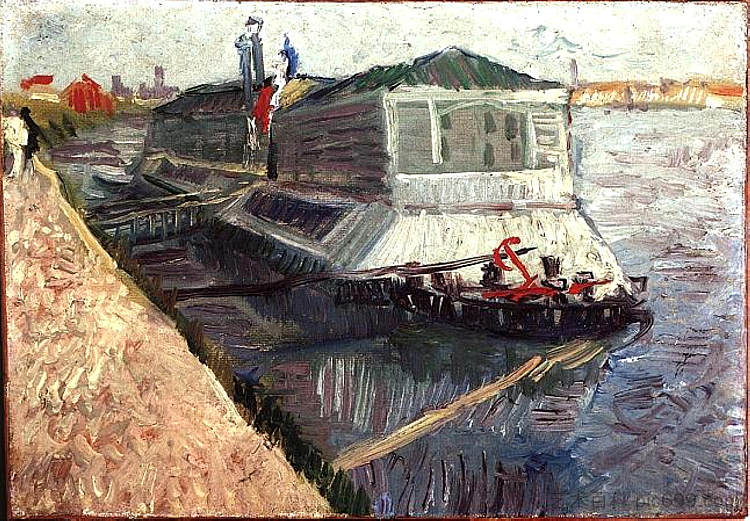 在阿涅尔的塞纳河上沐浴漂浮 Bathing Float on the Seine at Asnieres (1887; Paris,France  )，文森特·梵高