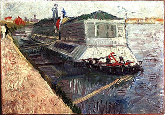 在阿涅尔的塞纳河上沐浴漂浮 Bathing Float on the Seine at Asnieres (1887; Paris,France                     )，文森特·梵高