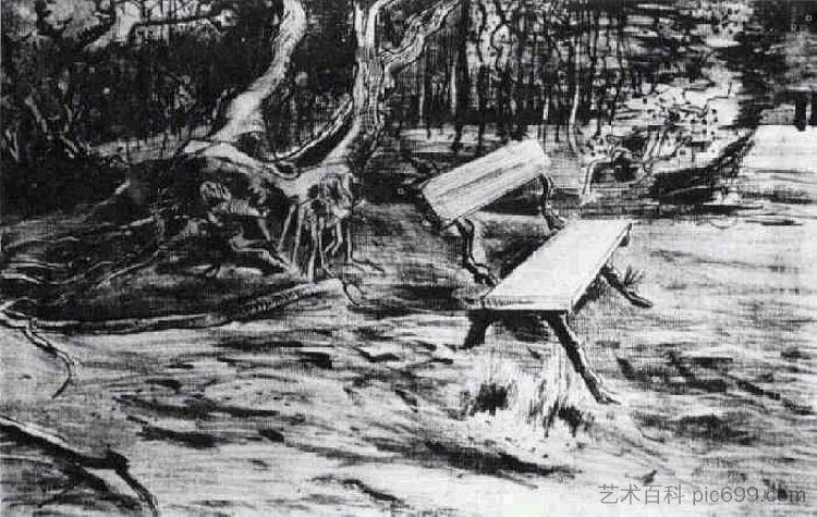 林中长凳 Bench in a Wood (1882; Haag / Den Haag / La Haye / The Hague,Netherlands  )，文森特·梵高