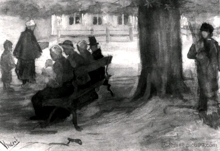 有四个人和婴儿的长凳 Bench with Four Persons and Baby (1882; Haag / Den Haag / La Haye / The Hague,Netherlands  )，文森特·梵高