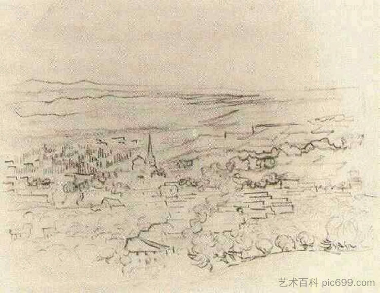 圣雷米鸟瞰图 Bird's Eye View of Saint-Remy (1889; Saint-rémy-de-provence,France  )，文森特·梵高