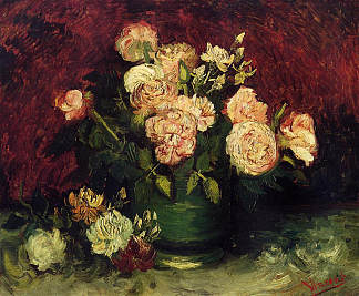 装有牡丹和玫瑰的碗 Bowl with Peonies and Roses (1886; Paris,France                     )，文森特·梵高