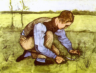 男孩用镰刀割草 Boy Cutting Grass with a Sickle (1881)，文森特·梵高