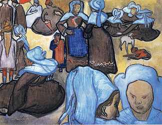 布列塔尼 女子 Breton Women (1888; Arles,Bouches-du-Rhône,France                     )，文森特·梵高